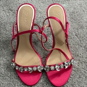 Jewel Badgley Mischka Fuchsia Sandals with Crystal Embellishments